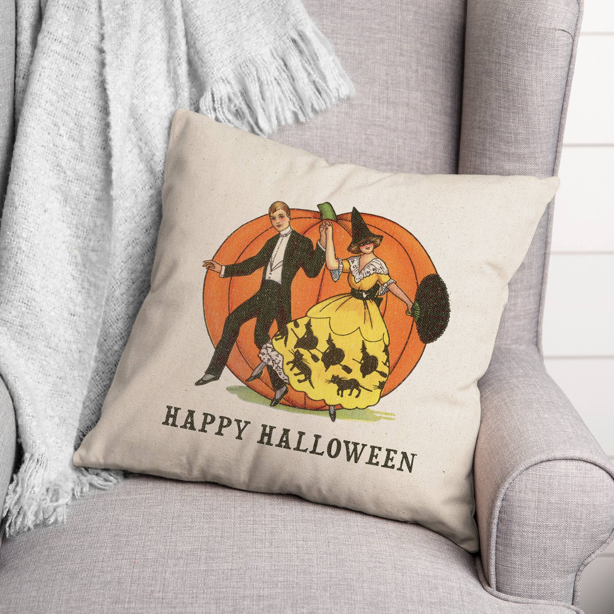 Happy Halloween Linen Couple Throw Pillow